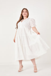 Plus Size Gingham Tiered Midi Dress with Bow Tie Sleeves