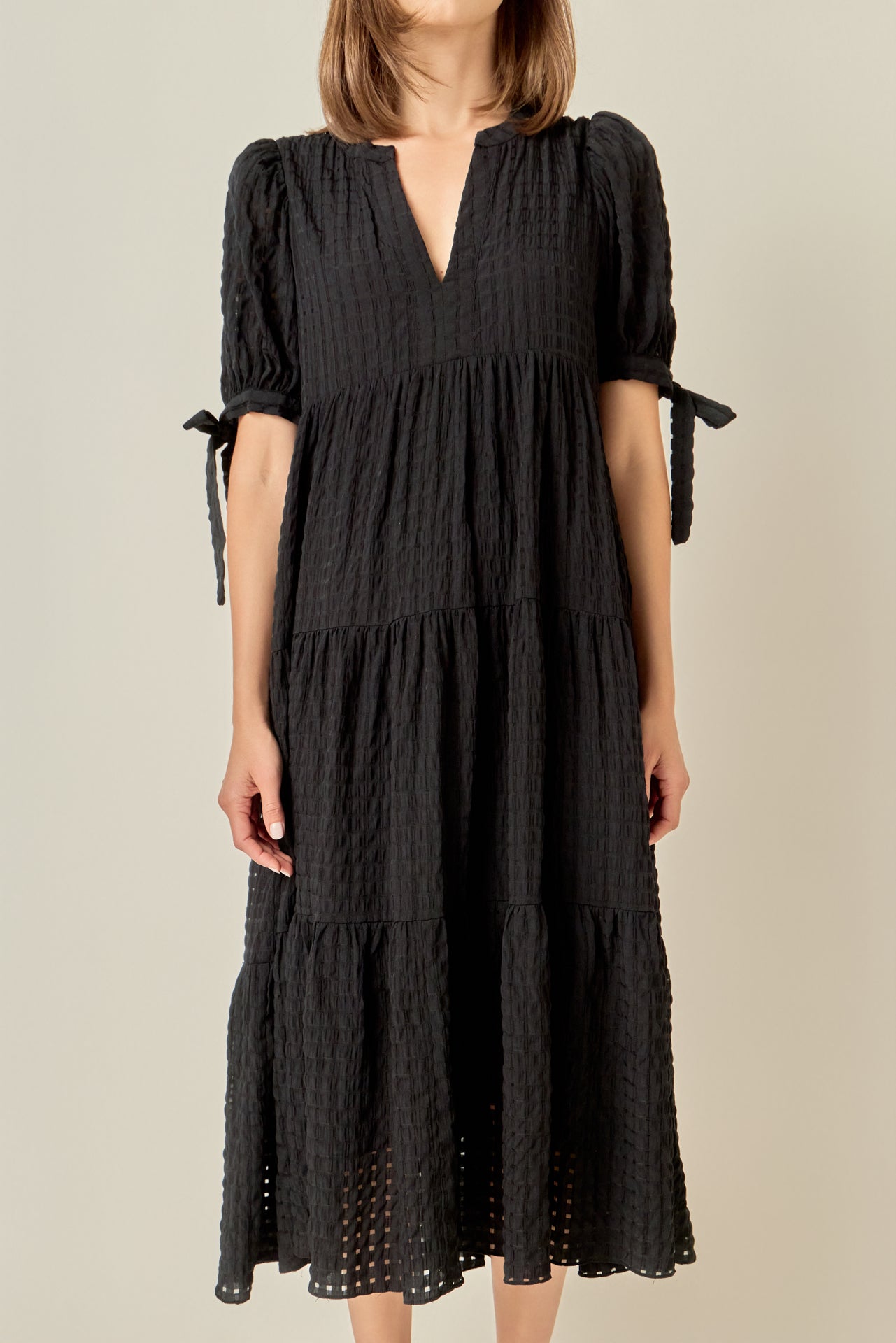 ENGLISH FACTORY - Gingham Tiered Midi Dress - DRESSES available at Objectrare
