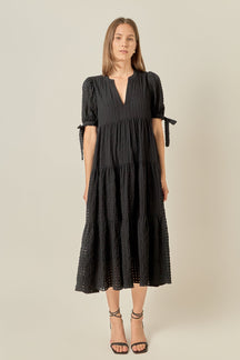 ENGLISH FACTORY - Gingham Tiered Midi Dress - DRESSES available at Objectrare