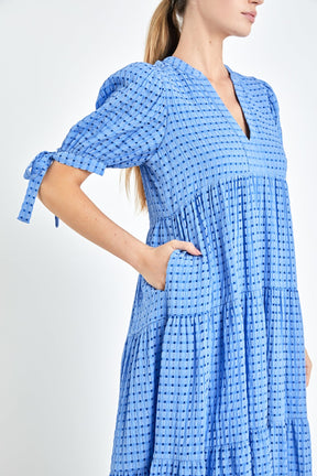 English Factory - Gingham Tiered Midi Dress with Bow Tie Sleeves