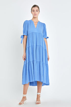 English Factory - Gingham Tiered Midi Dress with Bow Tie Sleeves