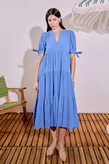 ENGLISH FACTORY - Gingham Tiered Midi Dress - DRESSES available at Objectrare