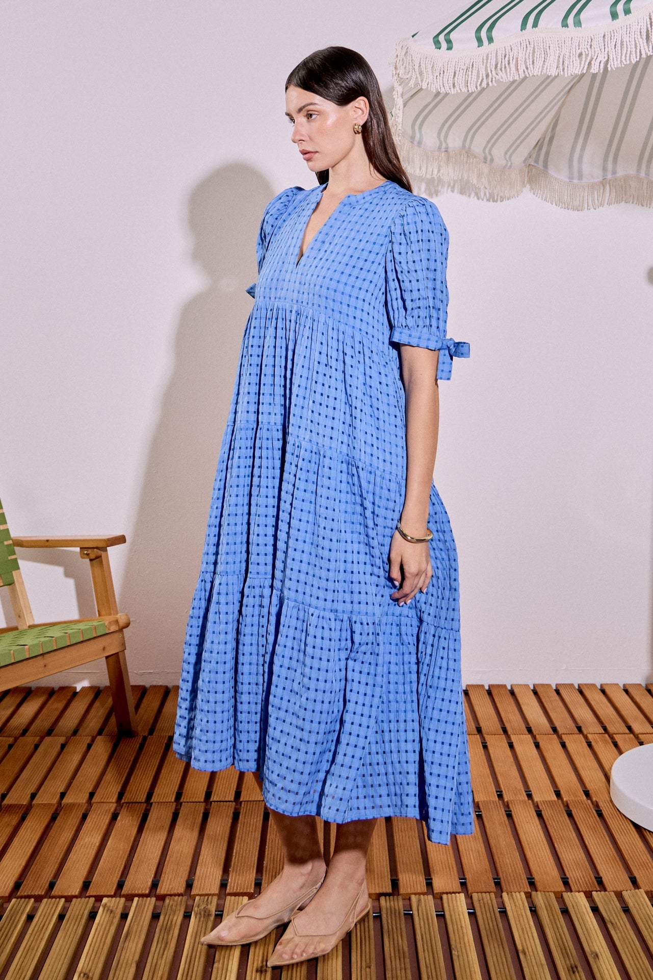 ENGLISH FACTORY - Gingham Tiered Midi Dress - DRESSES available at Objectrare