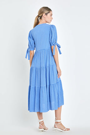 English Factory - Gingham Tiered Midi Dress with Bow Tie Sleeves