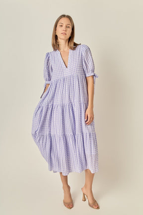 ENGLISH FACTORY - Gingham Tiered Midi Dress - DRESSES available at Objectrare