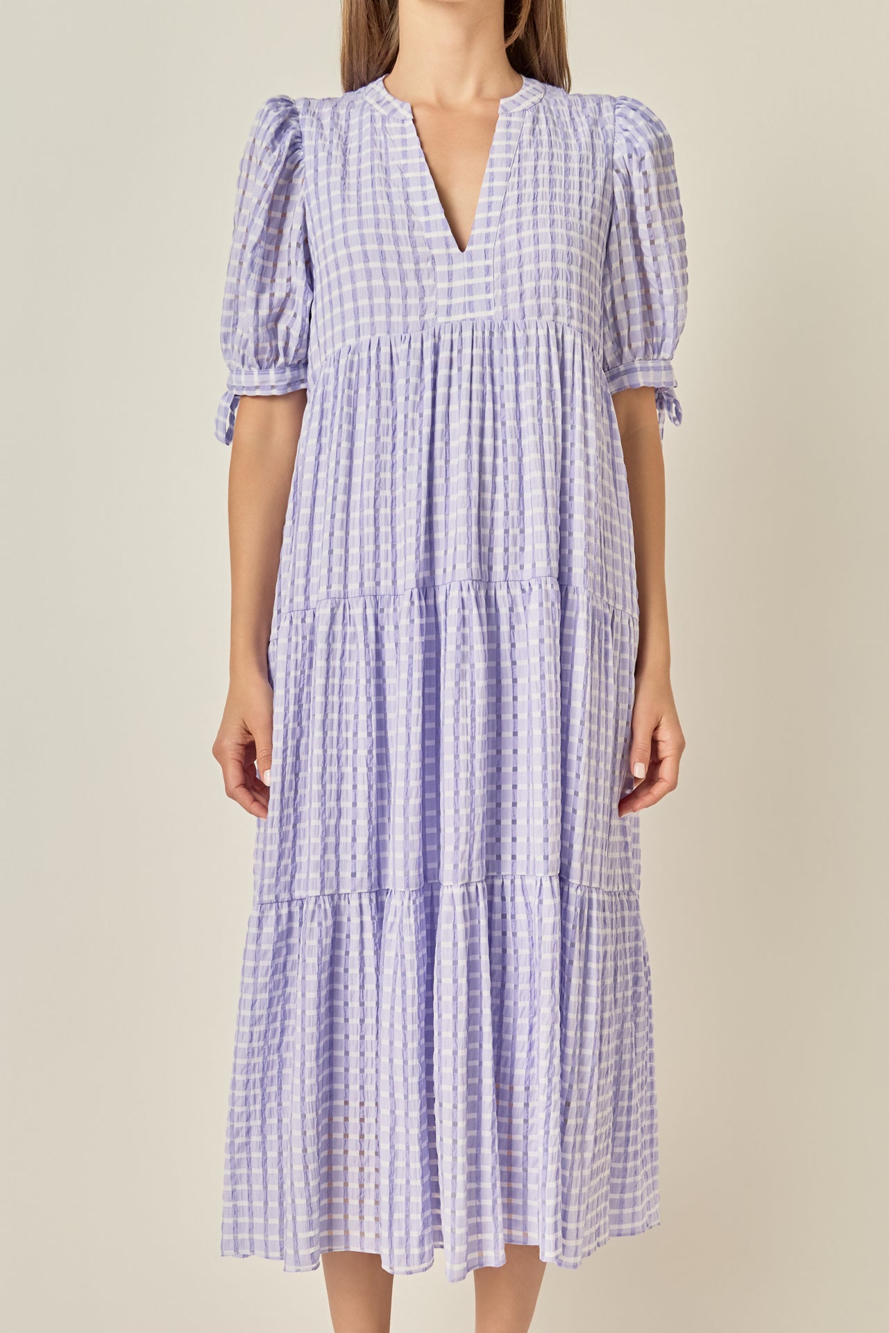 ENGLISH FACTORY - Gingham Tiered Midi Dress - DRESSES available at Objectrare