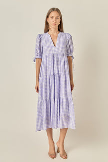 ENGLISH FACTORY - Gingham Tiered Midi Dress - DRESSES available at Objectrare