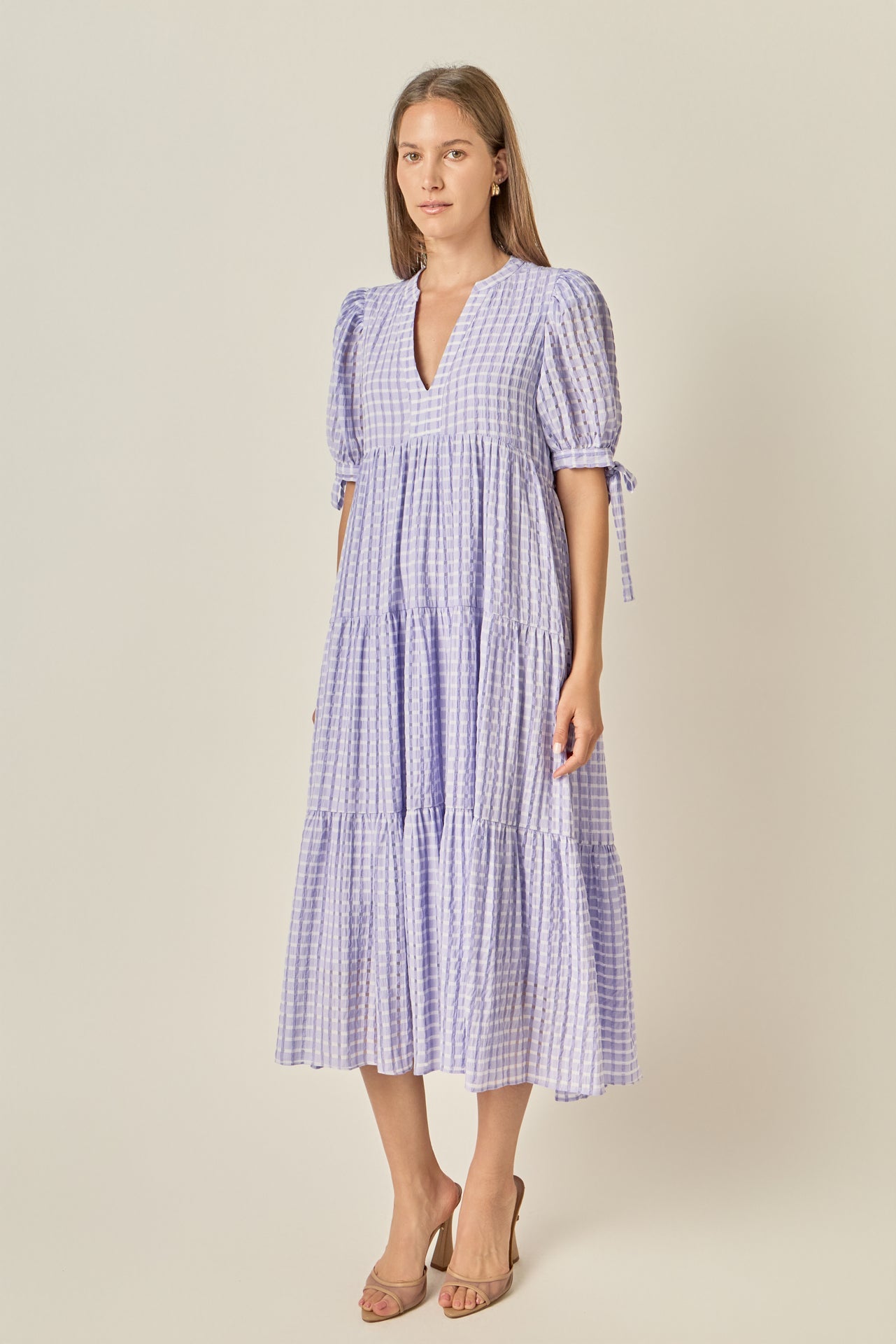 ENGLISH FACTORY - Gingham Tiered Midi Dress - DRESSES available at Objectrare