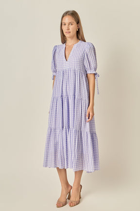 ENGLISH FACTORY - Gingham Tiered Midi Dress - DRESSES available at Objectrare