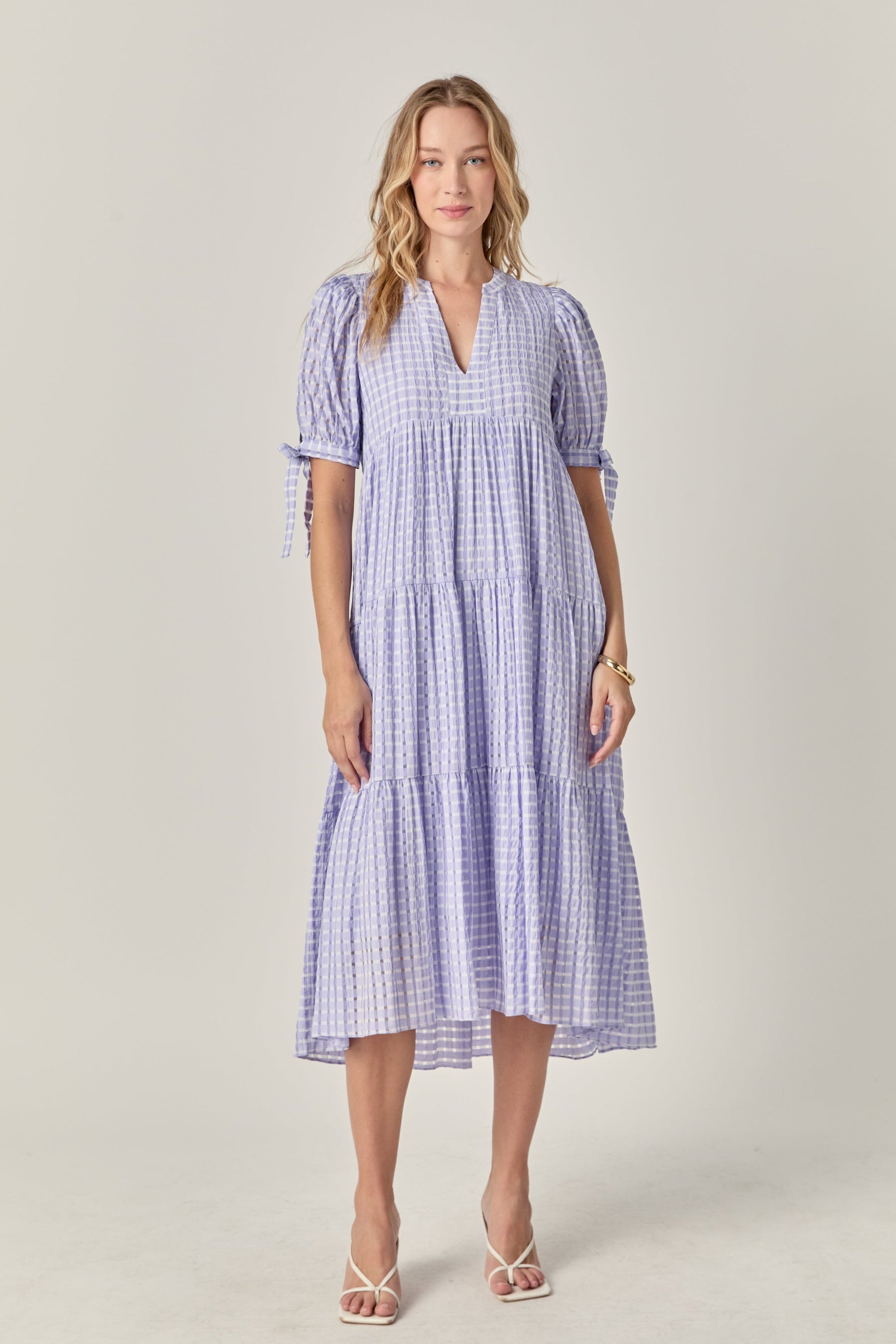 ENGLISH FACTORY - Gingham Tiered Midi Dress - DRESSES available at Objectrare