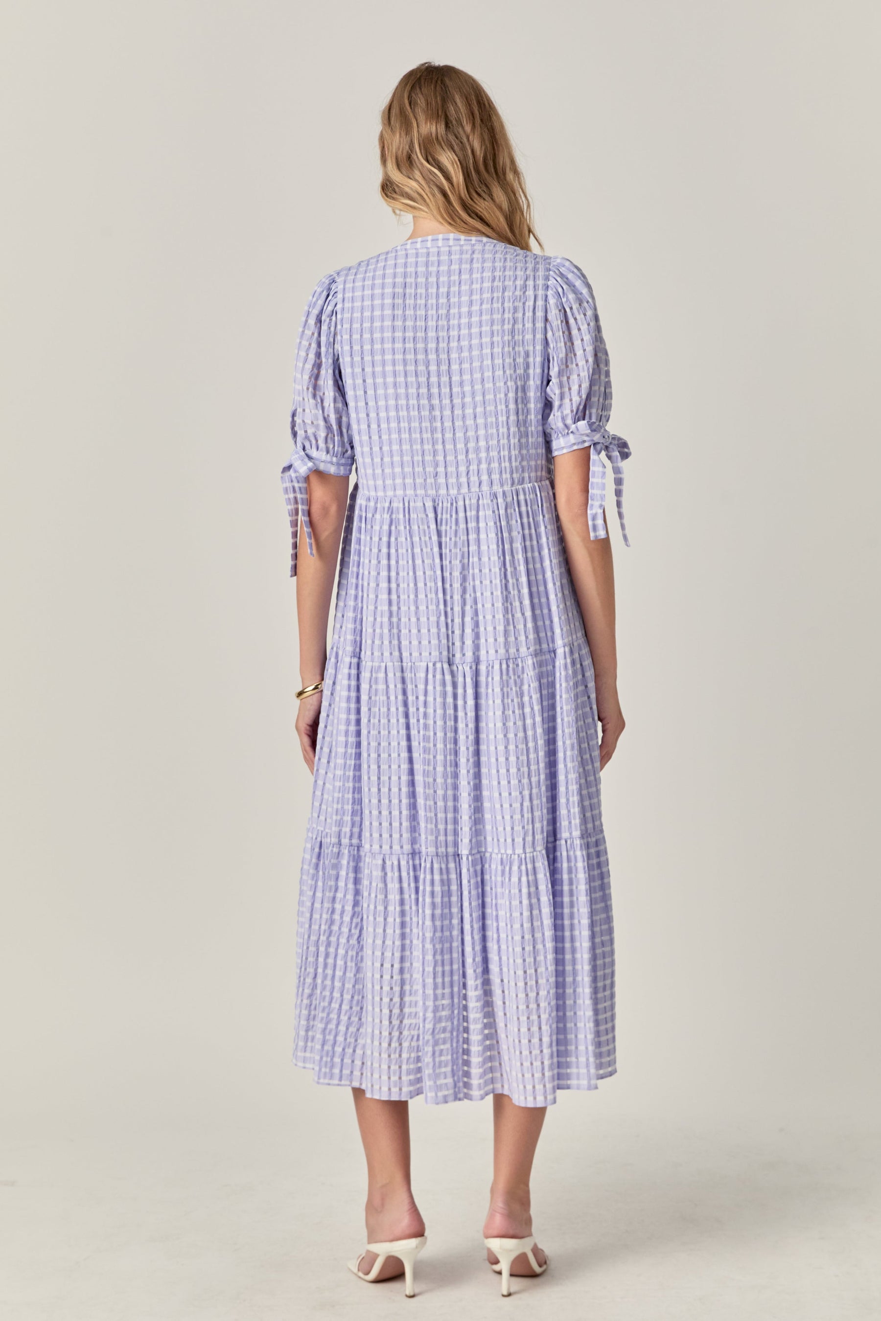 ENGLISH FACTORY - Gingham Tiered Midi Dress - DRESSES available at Objectrare