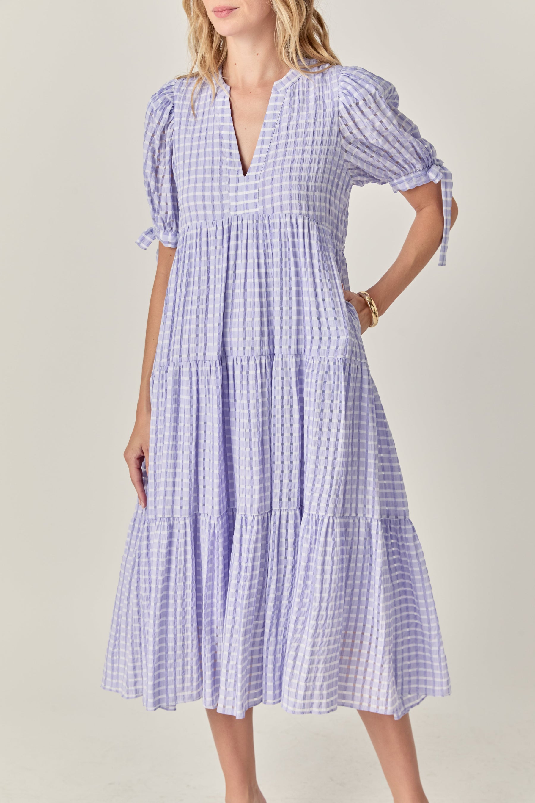 ENGLISH FACTORY - Gingham Tiered Midi Dress - DRESSES available at Objectrare