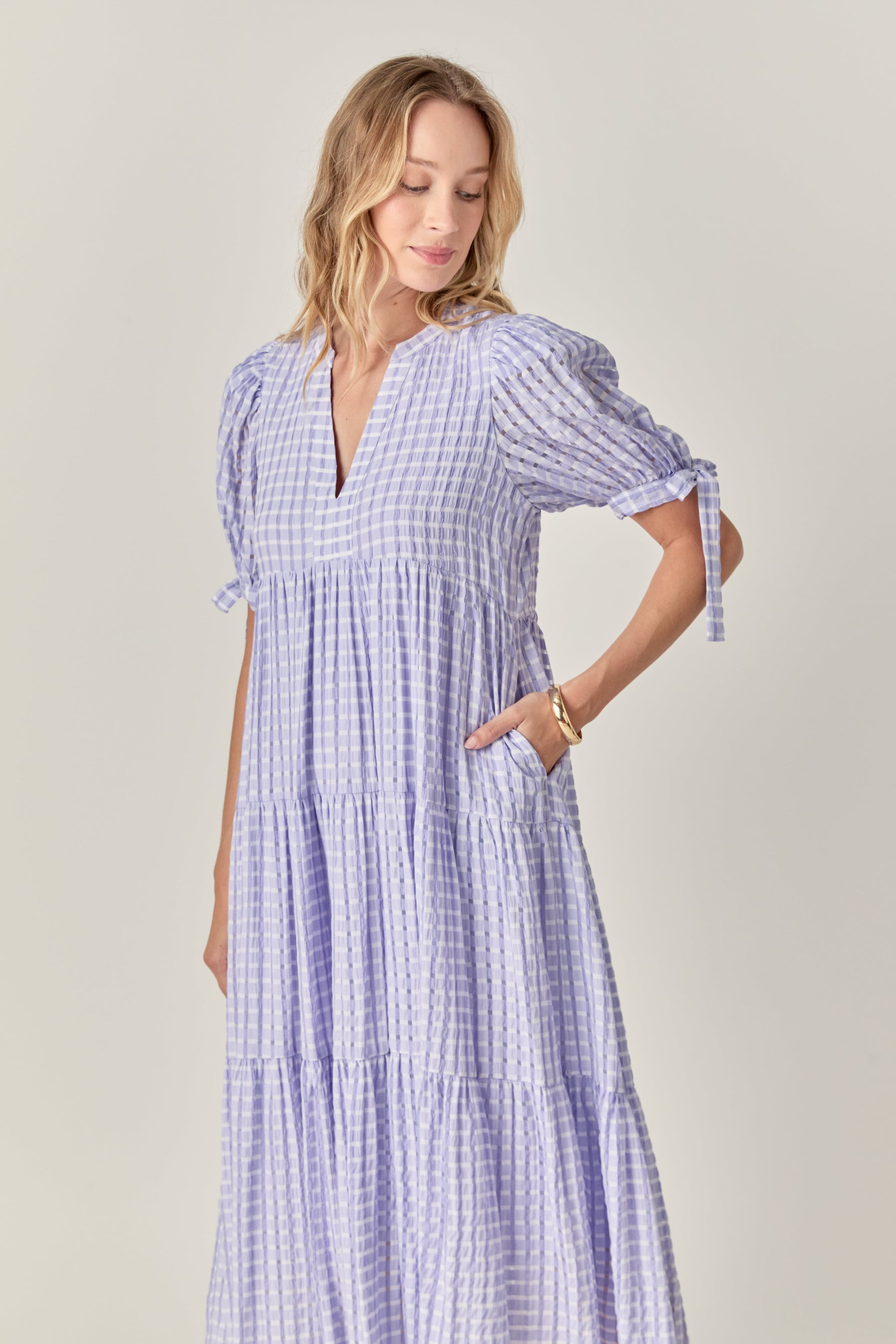 ENGLISH FACTORY - Gingham Tiered Midi Dress - DRESSES available at Objectrare
