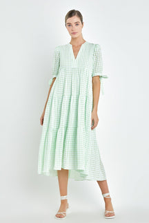 ENGLISH FACTORY - Gingham Tiered Midi Dress - DRESSES available at Objectrare