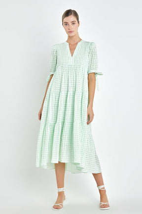 ENGLISH FACTORY - Gingham Tiered Midi Dress - DRESSES available at Objectrare