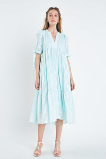 ENGLISH FACTORY - Gingham Tiered Midi Dress - DRESSES available at Objectrare