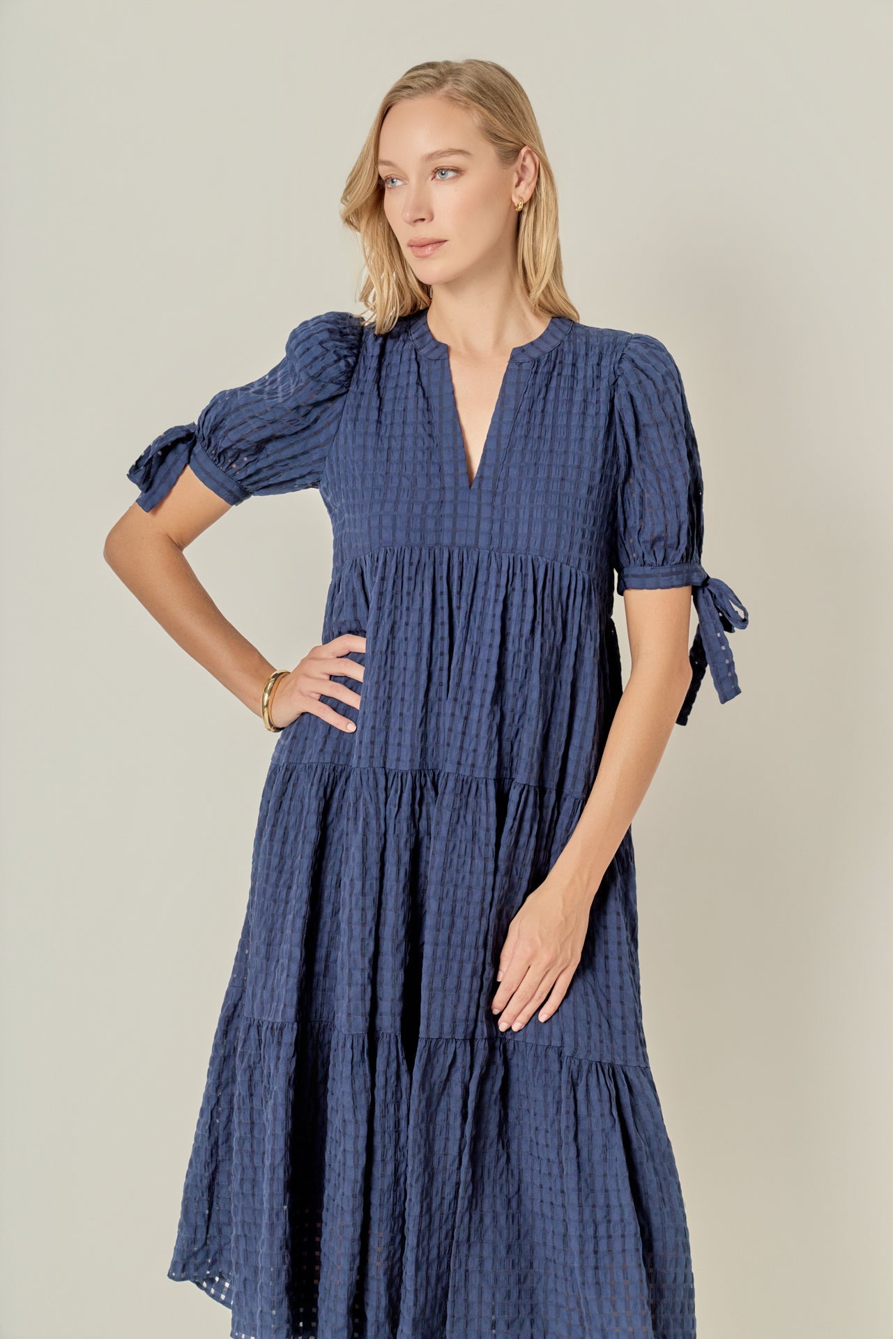 ENGLISH FACTORY - Gingham Tiered Midi Dress - DRESSES available at Objectrare