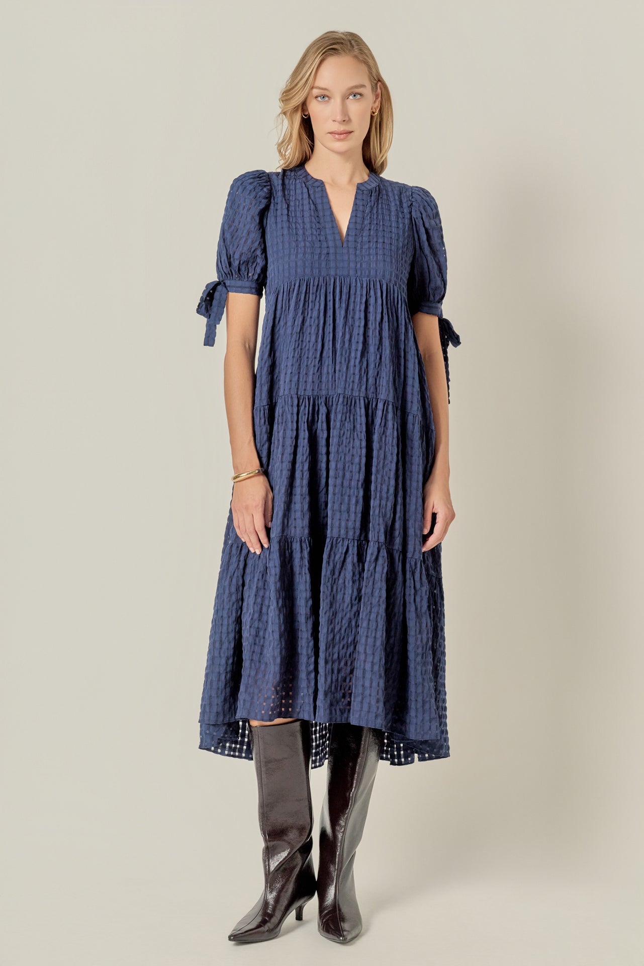 ENGLISH FACTORY - Gingham Tiered Midi Dress - DRESSES available at Objectrare