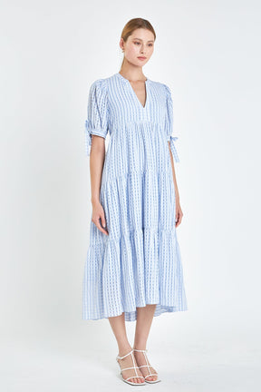 English Factory - Gingham Tiered Midi Dress with Bow Tie Sleeves