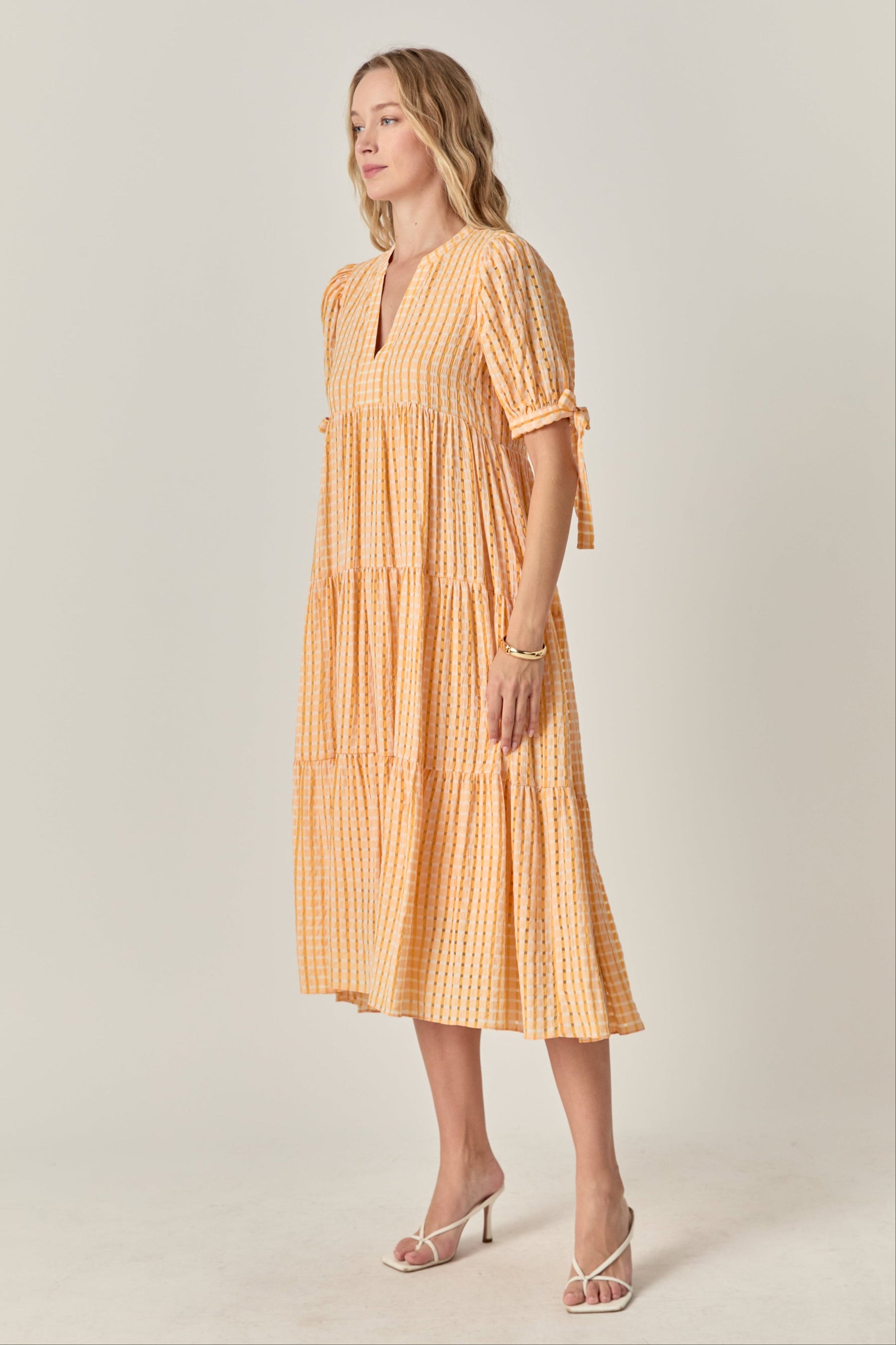 ENGLISH FACTORY - Gingham Tiered Midi Dress - DRESSES available at Objectrare