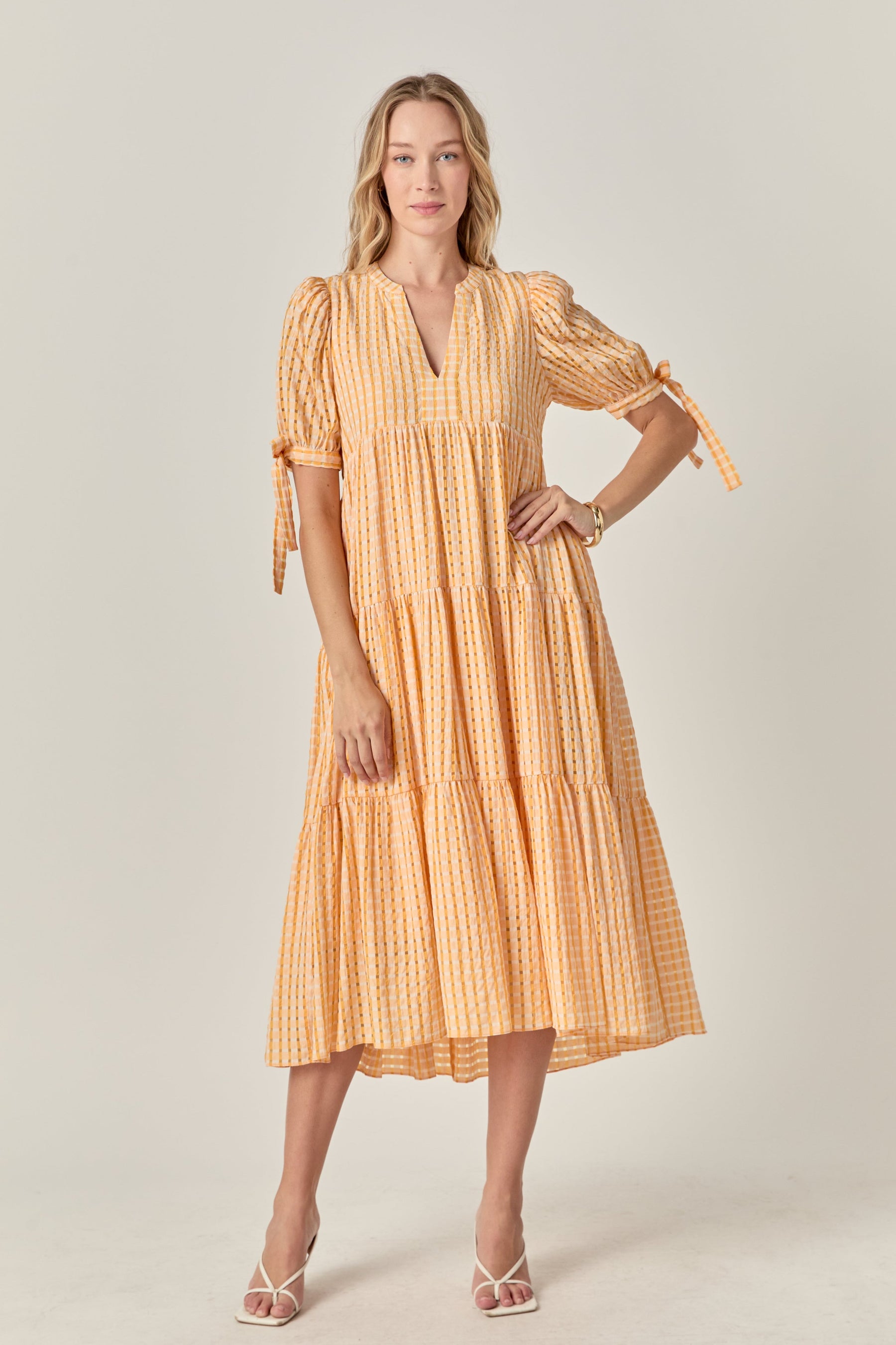 ENGLISH FACTORY - Gingham Tiered Midi Dress - DRESSES available at Objectrare
