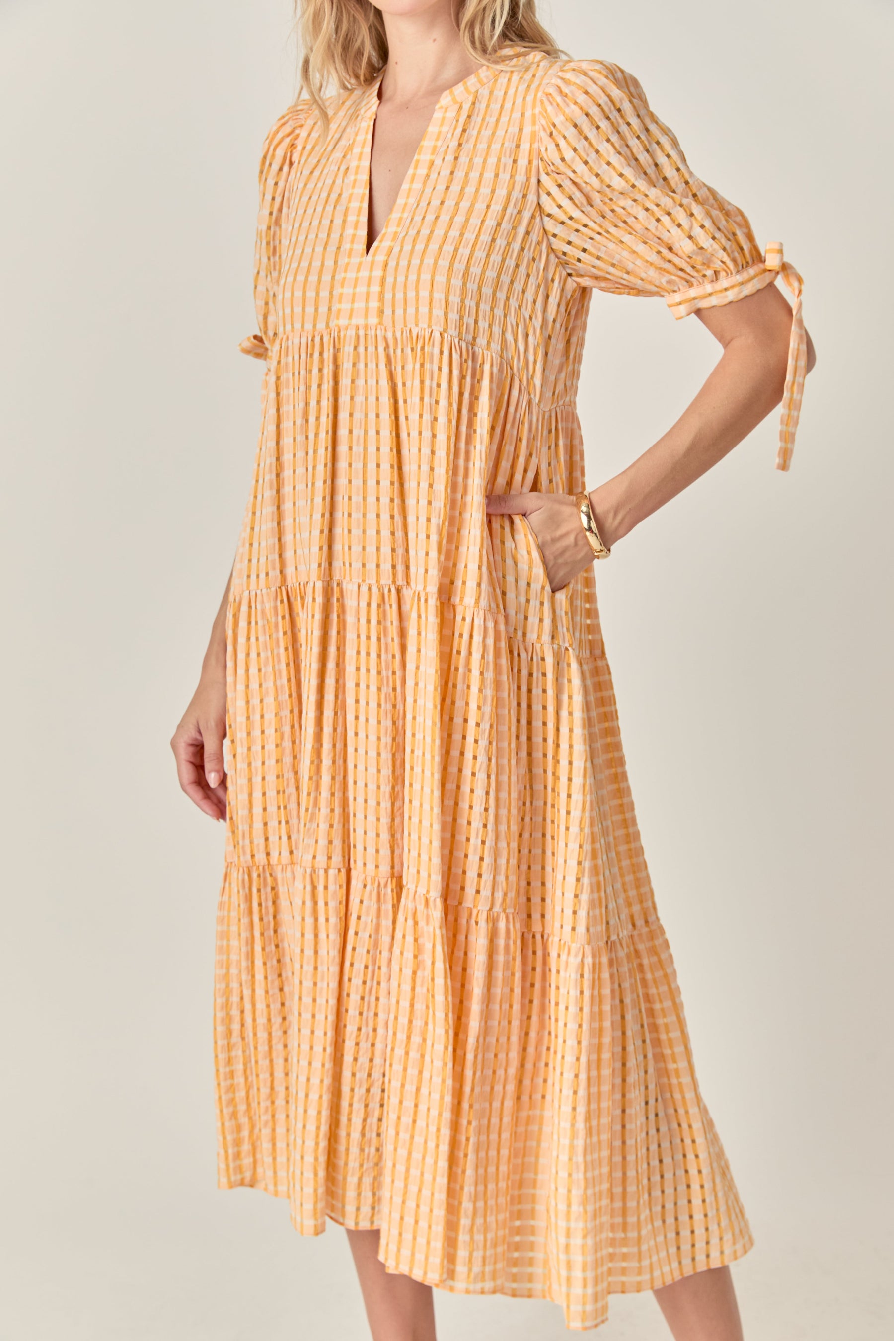 ENGLISH FACTORY - Gingham Tiered Midi Dress - DRESSES available at Objectrare