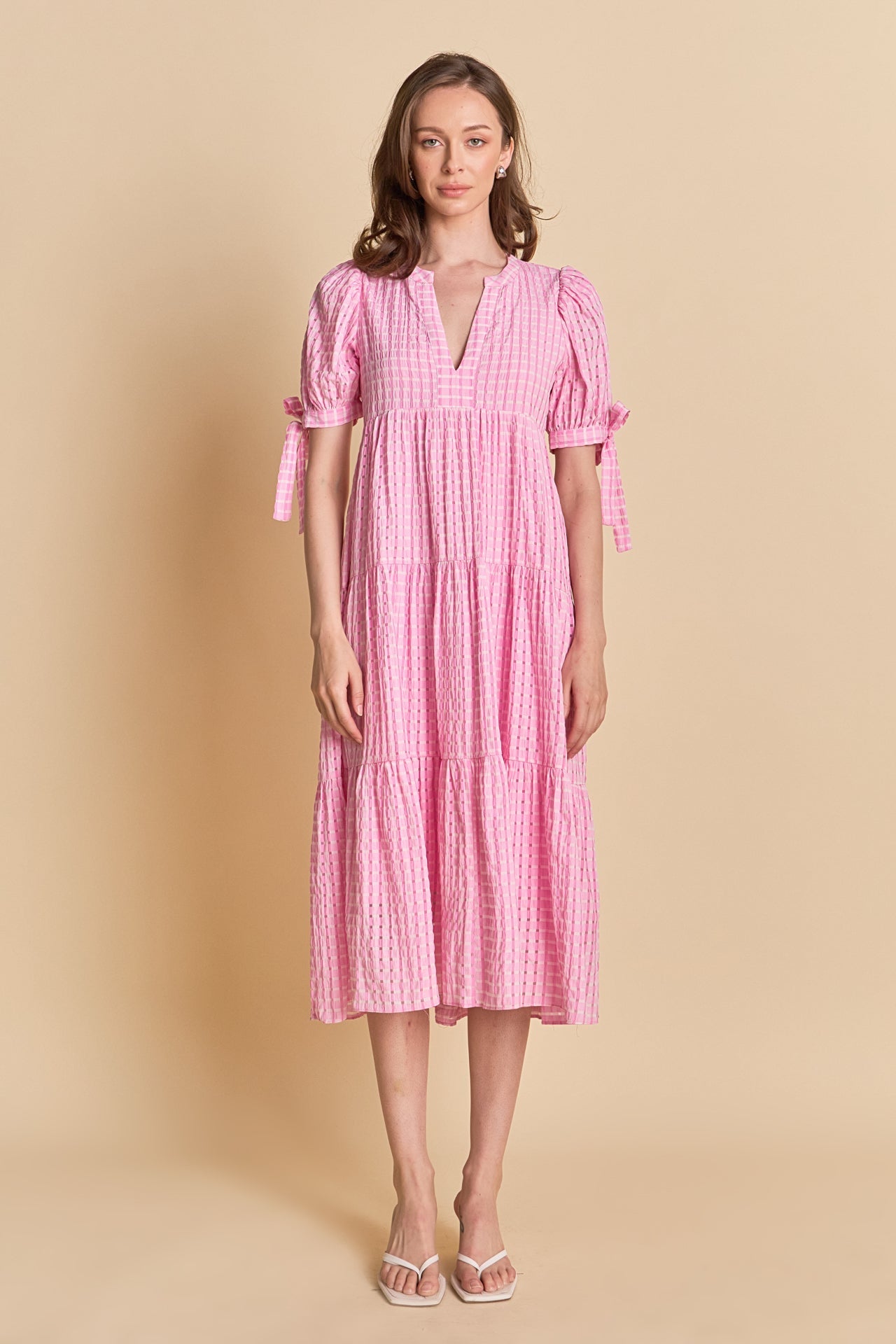 ENGLISH FACTORY - Gingham Tiered Midi Dress - DRESSES available at Objectrare