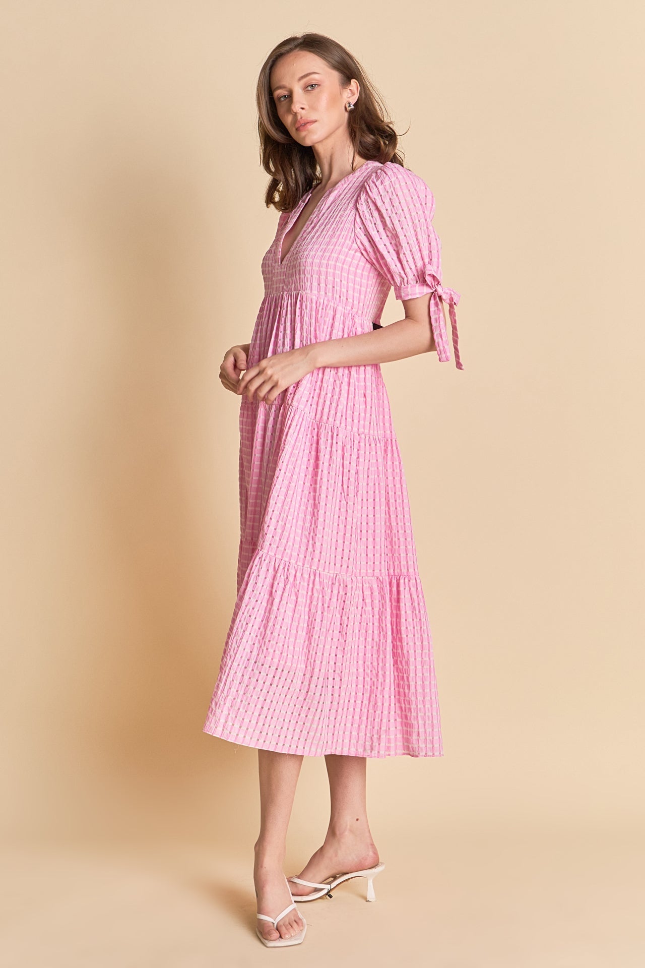 ENGLISH FACTORY - Gingham Tiered Midi Dress - DRESSES available at Objectrare