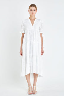 English Factory - Gingham Tiered Midi Dress with Bow Tie Sleeves