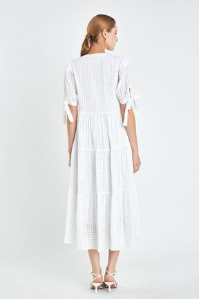 English Factory - Gingham Tiered Midi Dress with Bow Tie Sleeves