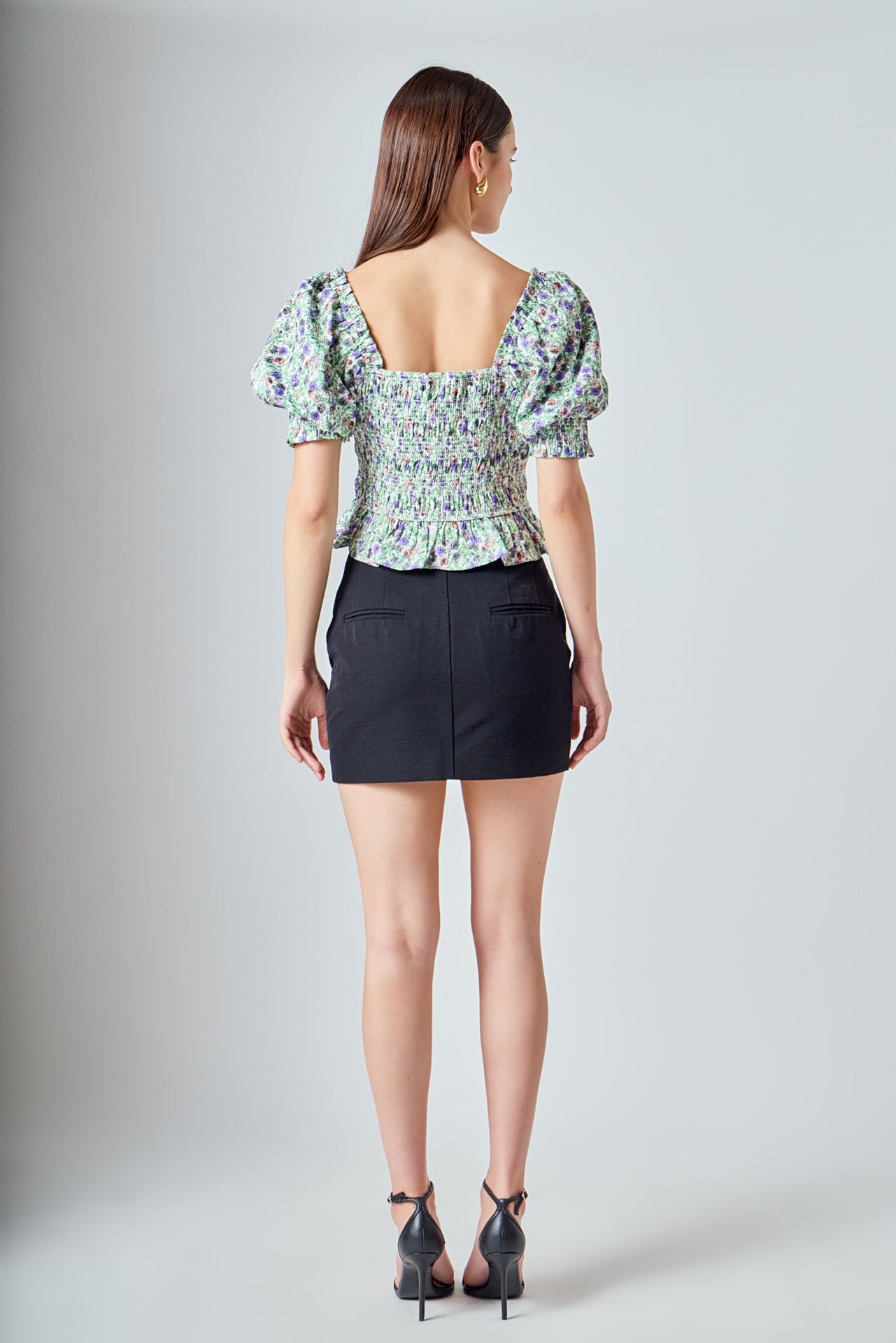 ENDLESS ROSE - Jacquard Floral Smocked Puff Sleeve Top - TOPS available at Objectrare