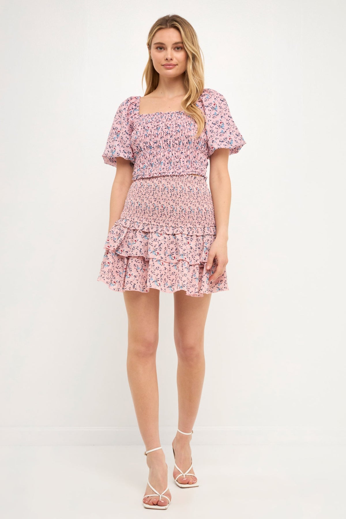 free the roses pink dress Free the Roses Multi Floral Contrast Ruffled Mini Dress - Pink