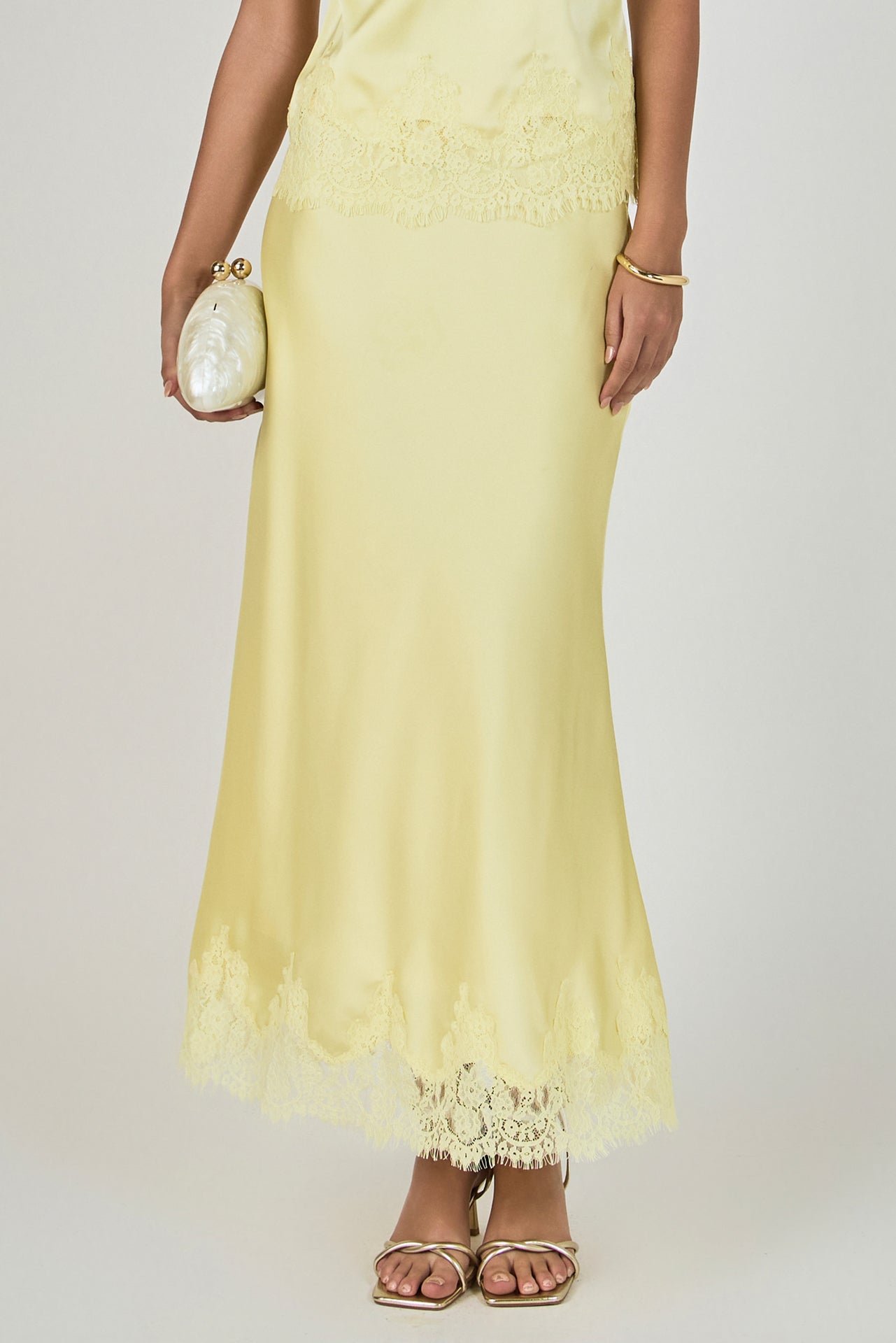 Satin Lace Midi Skirt