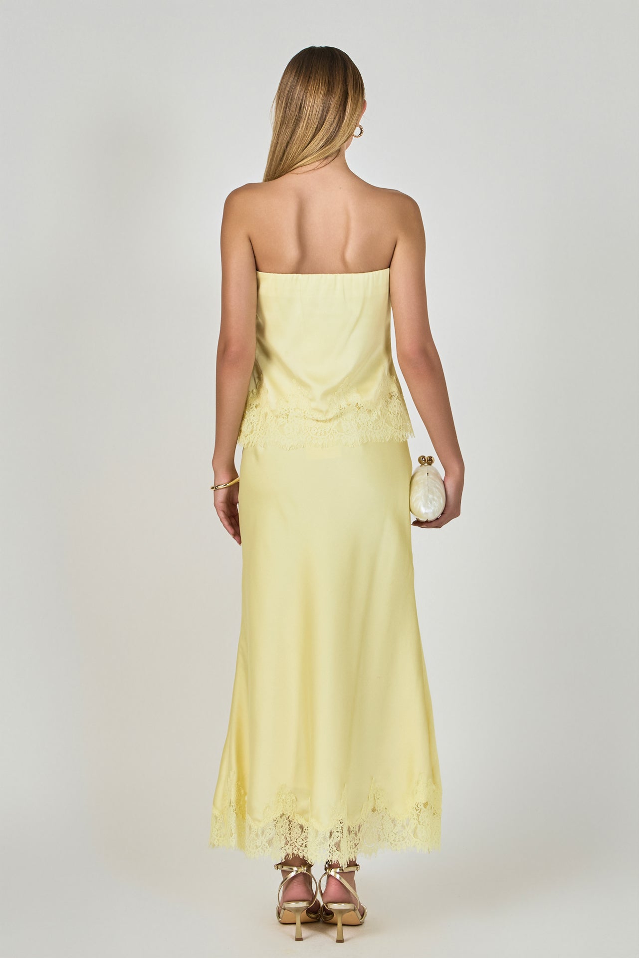 Satin Lace Midi Skirt