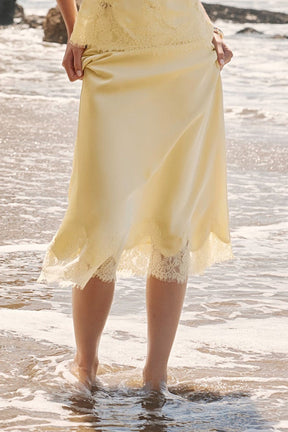 Satin Lace Midi Skirt