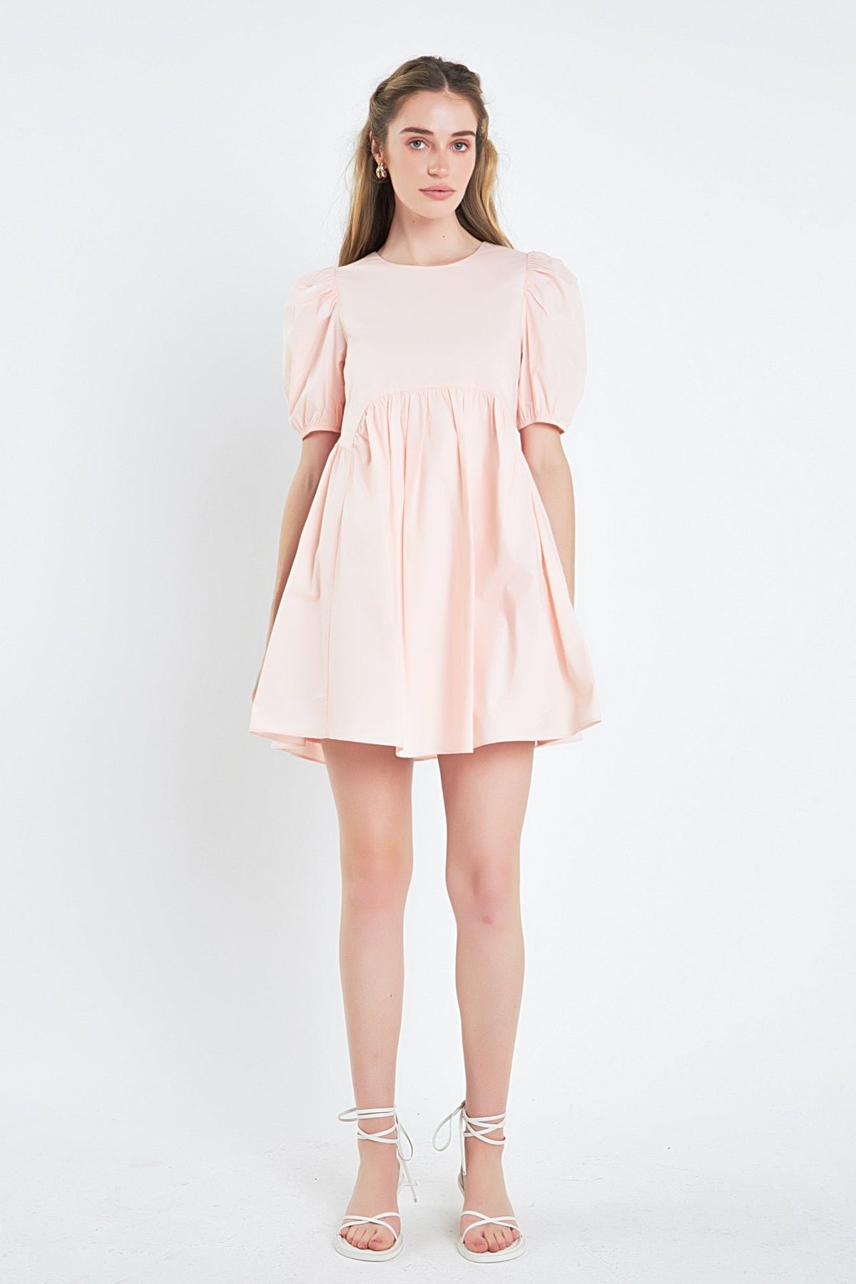 Asymmetrical Babydoll Mini Dress with Back Spaghetti Ties