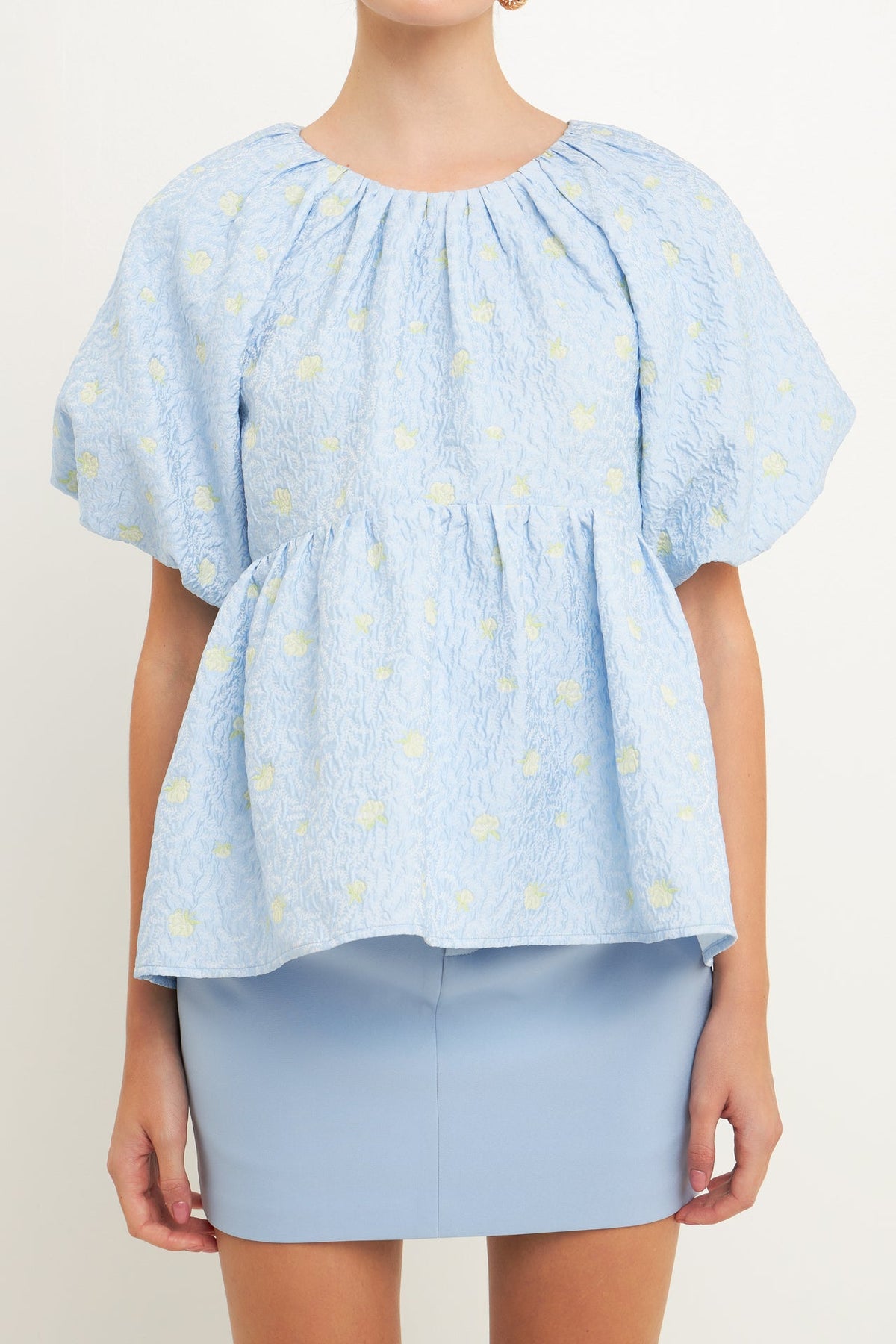 ENGLISH FACTORY - English Factory - Floral Jacquard Spaghetti Tie Flounce Blouse - SHIRTS & BLOUSES available at Objectrare