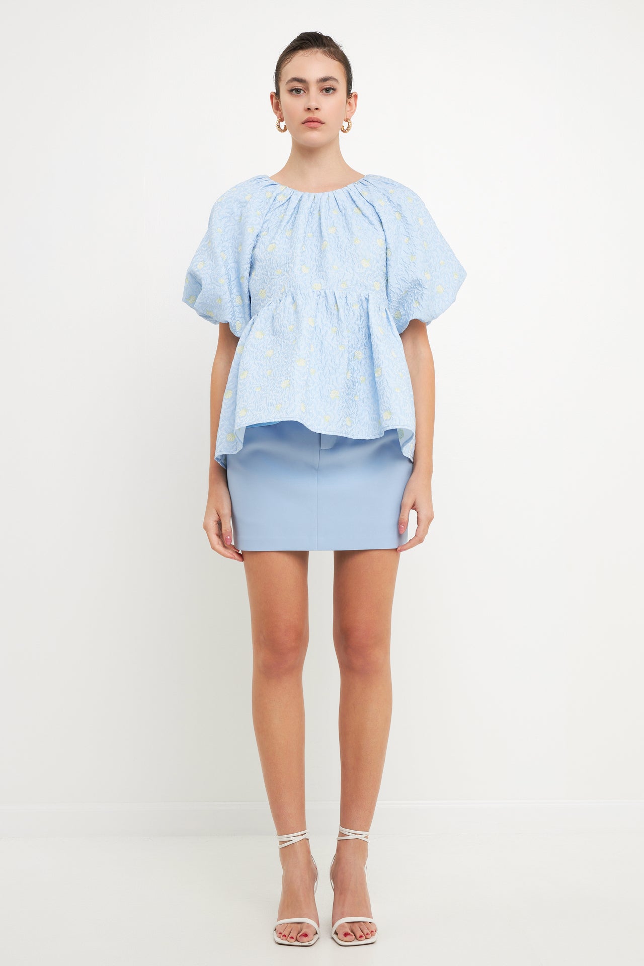 Floral Jacquard Spg Tie Flounce Blouse