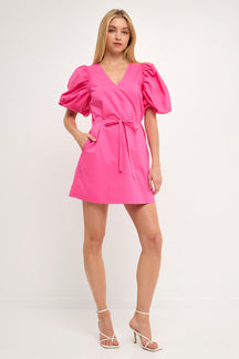 ENGLISH FACTORY - Puff Sleeve A-line Shift Mini Dress - DRESSES available at Objectrare