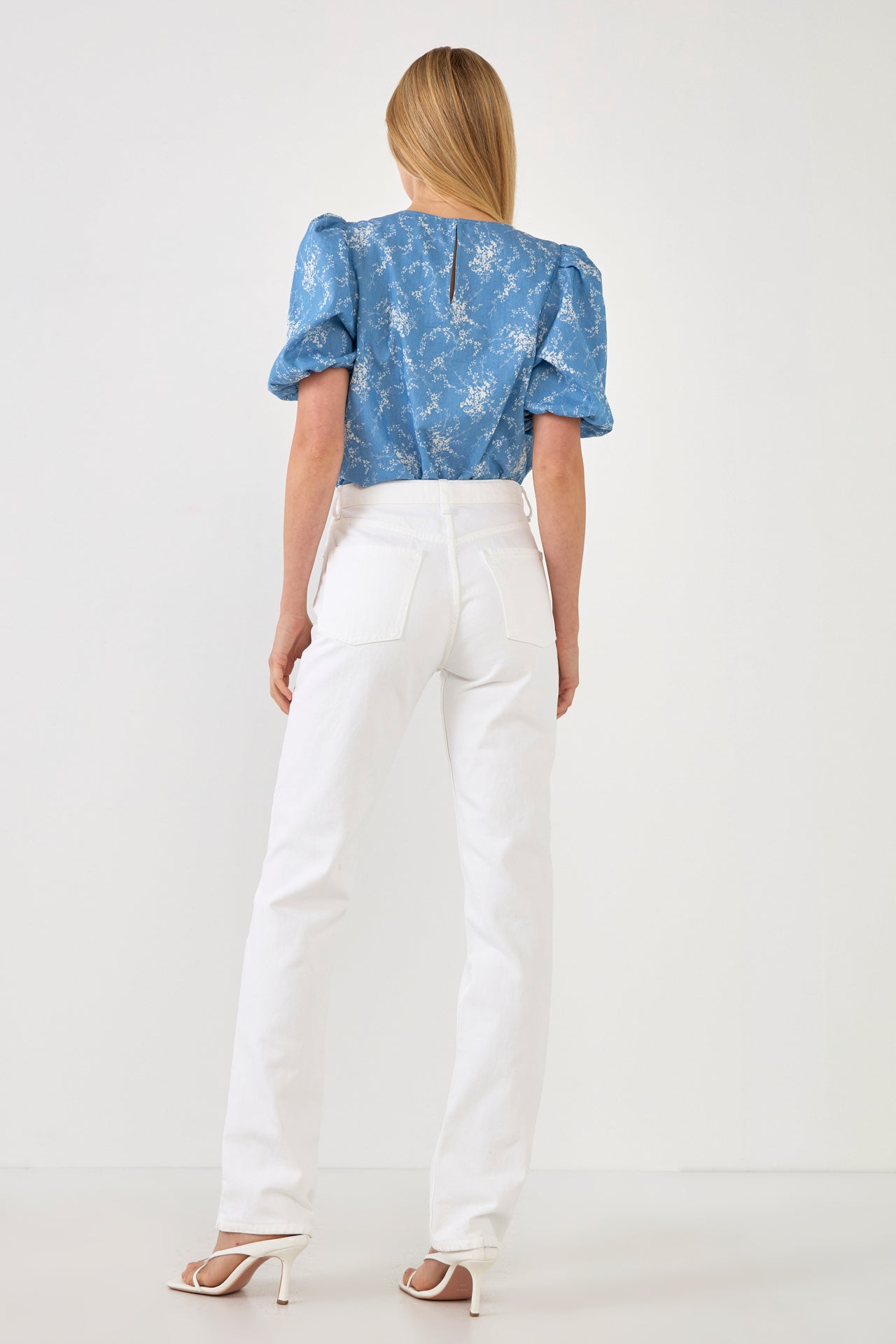 ENGLISH FACTORY - English Factory - Puff Sleeve Chambray Floral Top - TOPS available at Objectrare