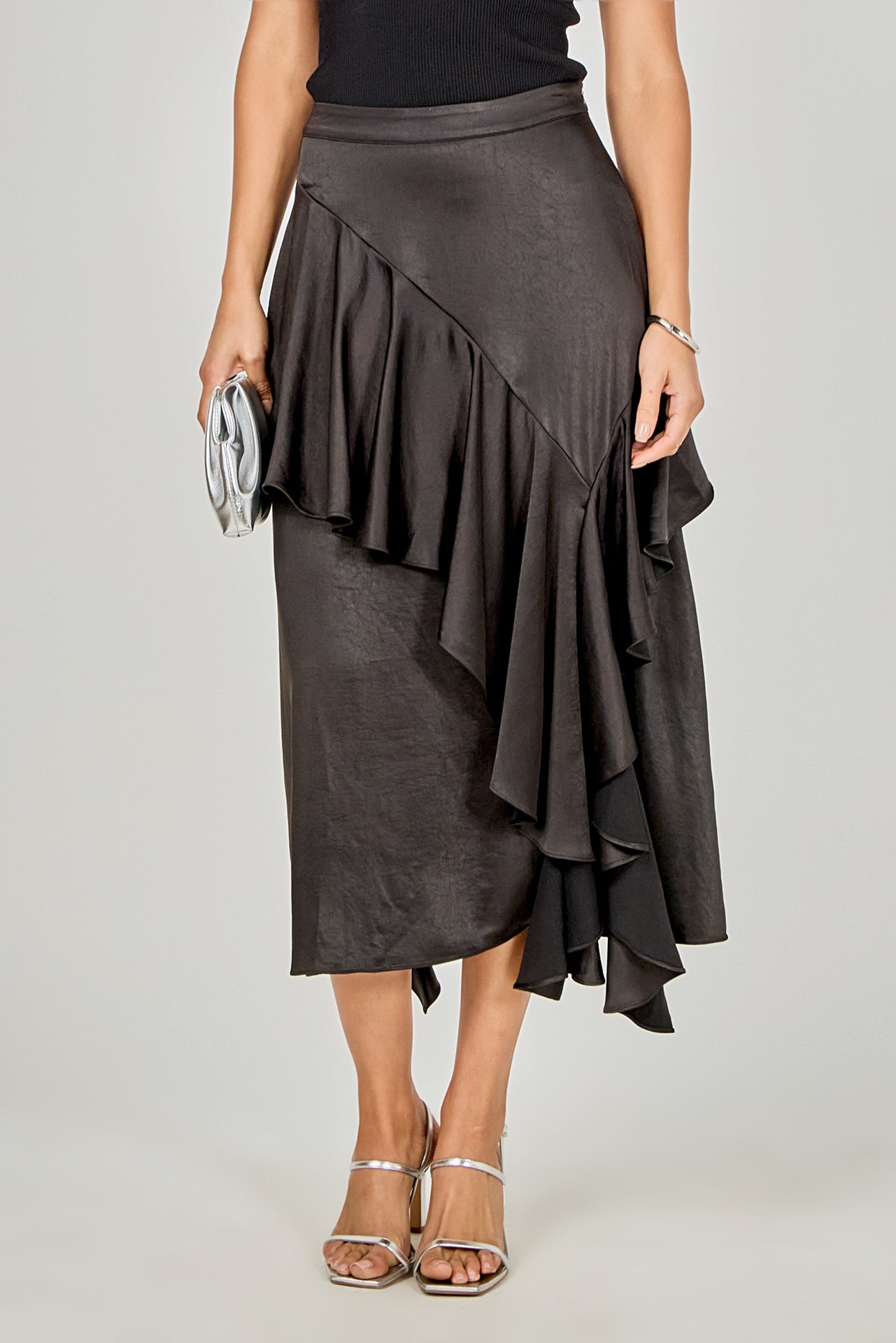 ENDLESS ROSE - Satin Waterfall Midi Skirt - SKIRTS available at Objectrare