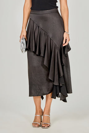 ENDLESS ROSE - Satin Waterfall Midi Skirt - SKIRTS available at Objectrare