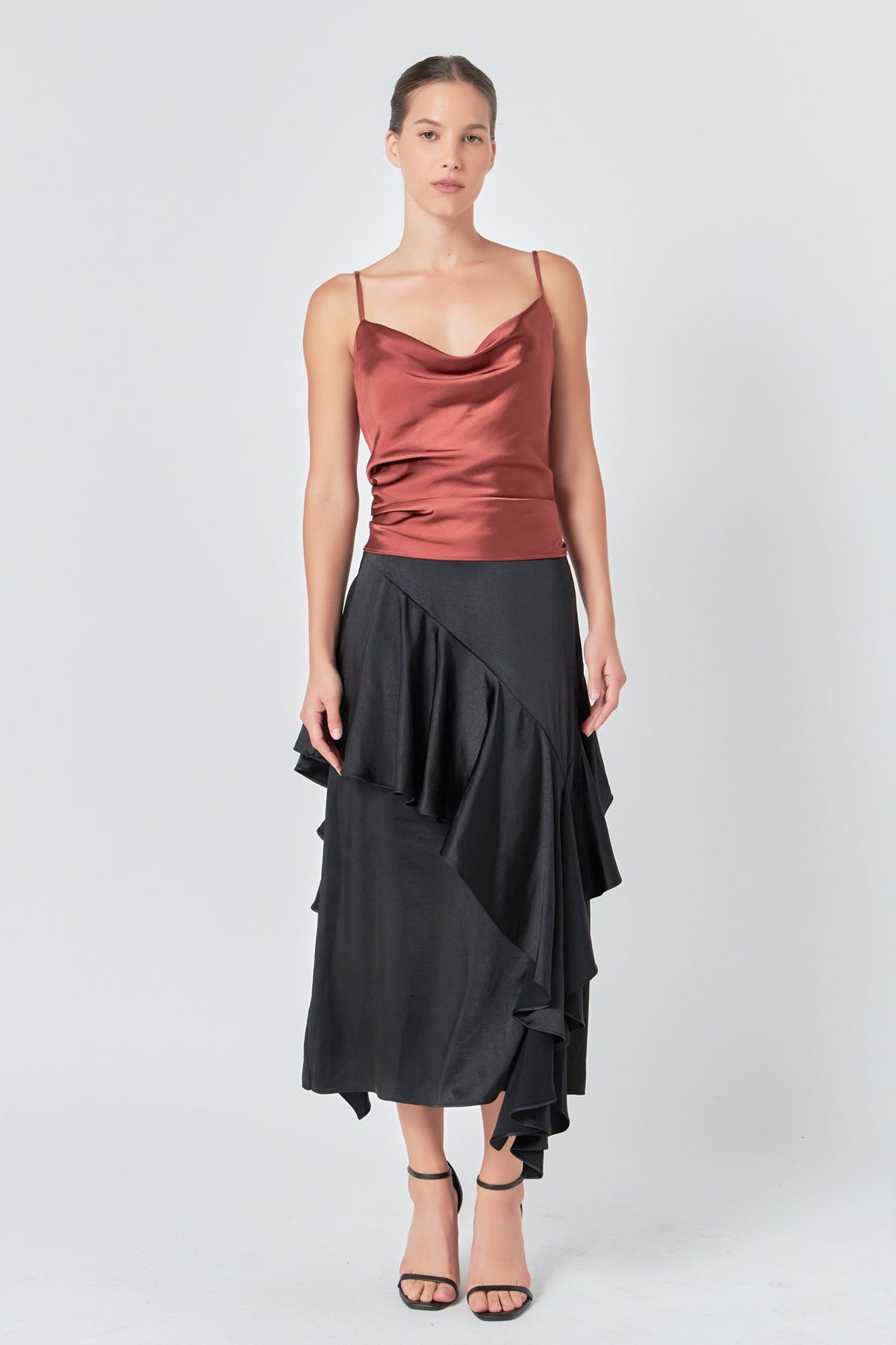 ENDLESS ROSE - Endless Rose - Satin Waterfall Midi Skirt - SKIRTS available at Objectrare