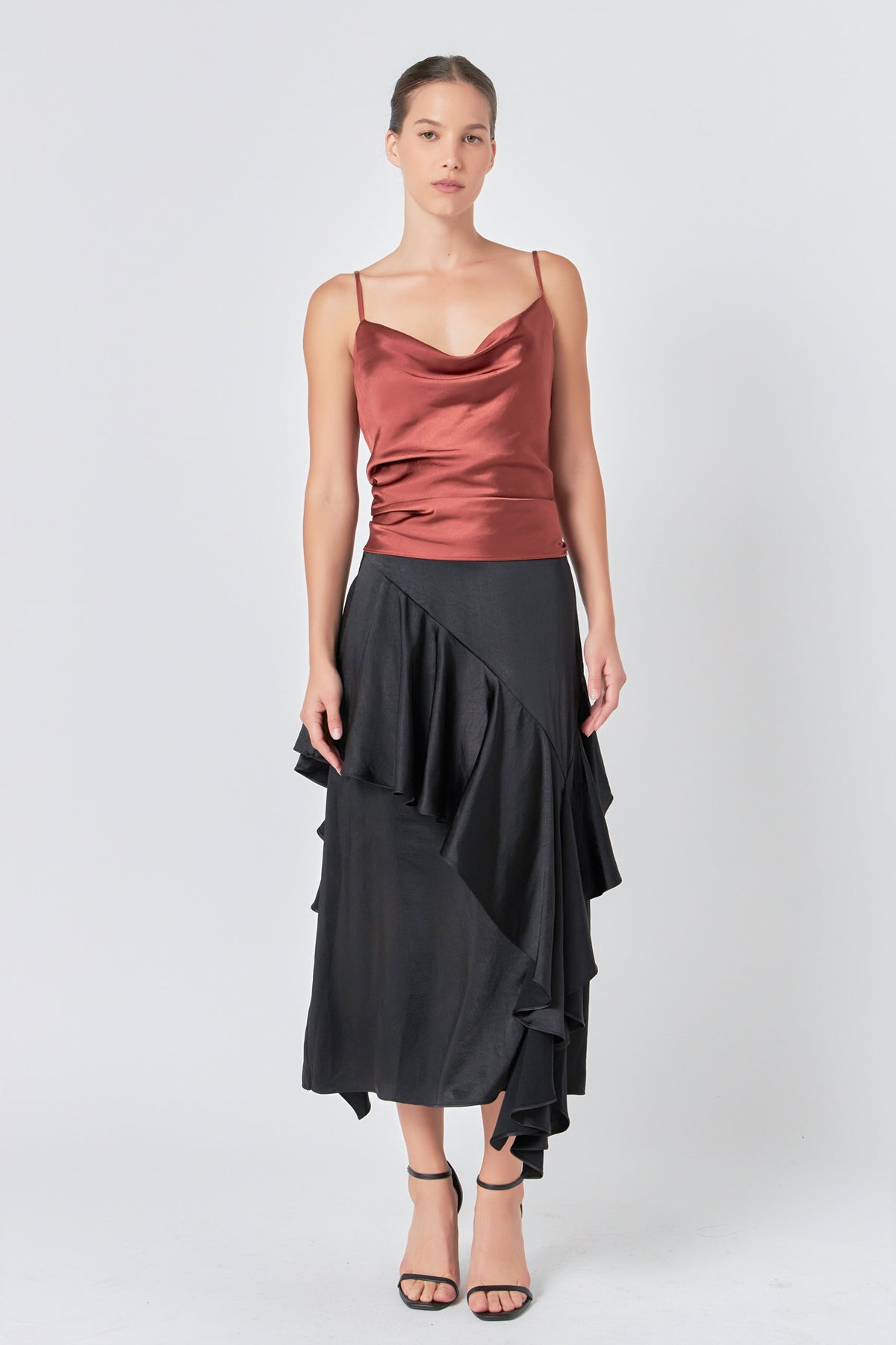 ENDLESS ROSE - Satin Waterfall Midi Skirt - SKIRTS available at Objectrare