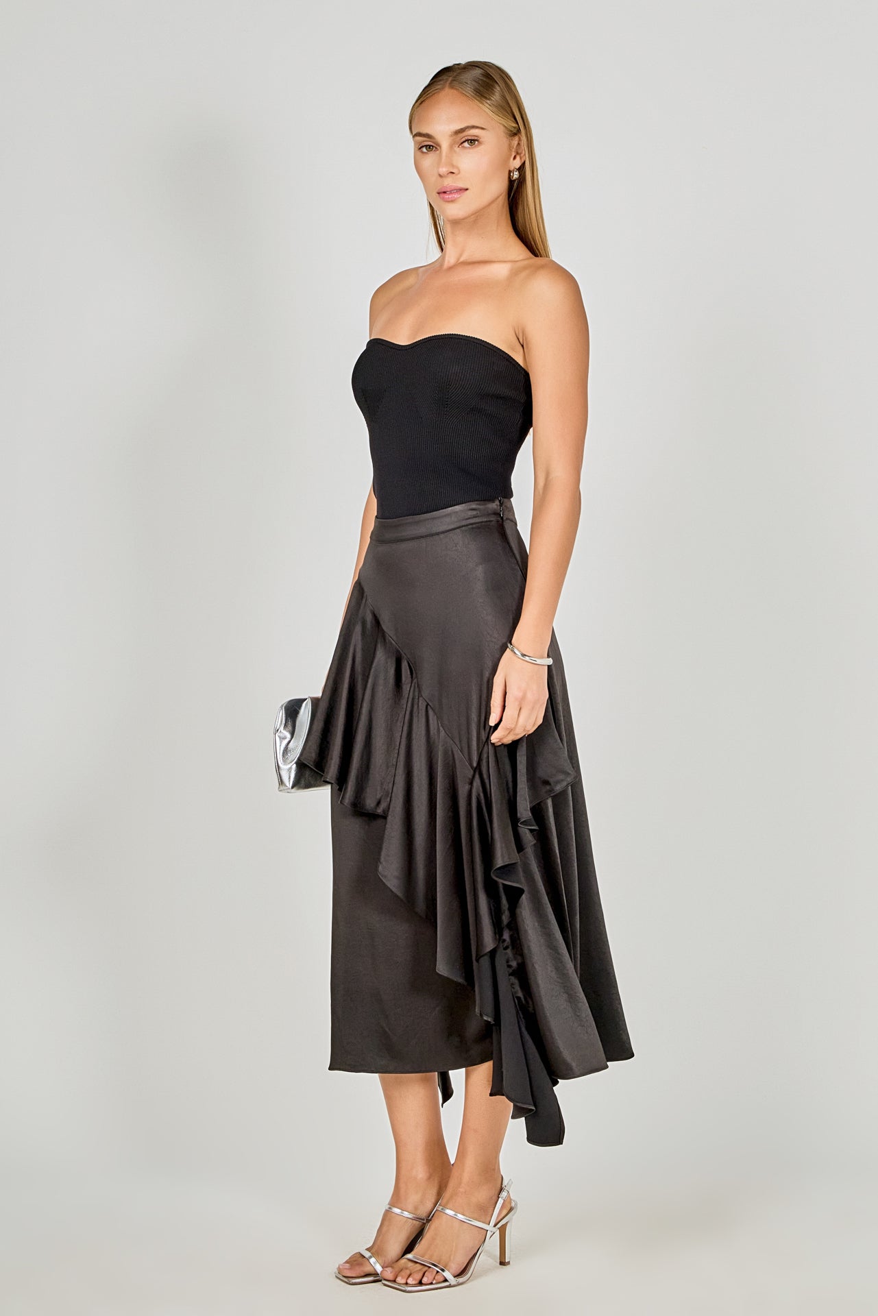 ENDLESS ROSE - Satin Waterfall Midi Skirt - SKIRTS available at Objectrare