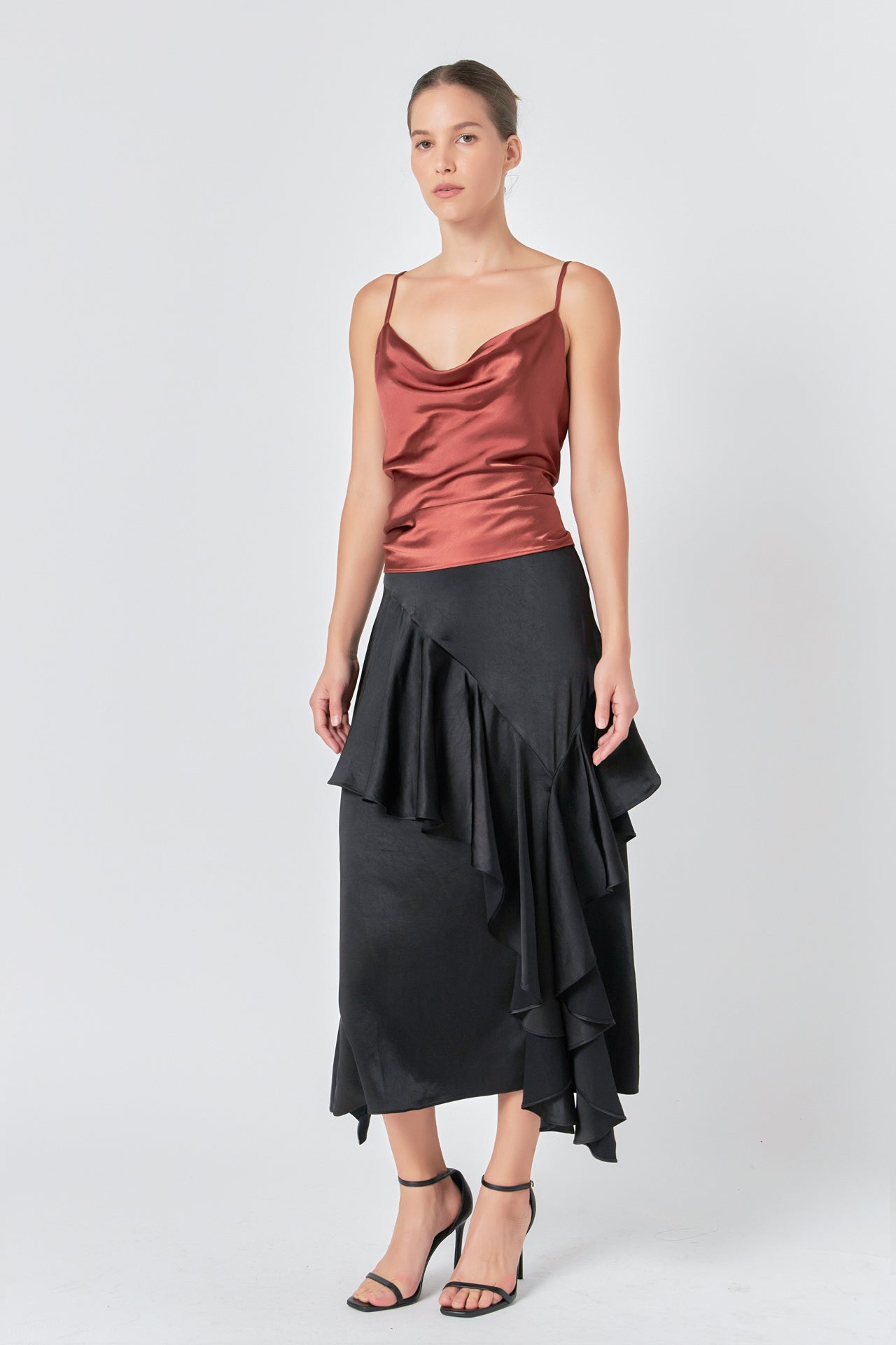 ENDLESS ROSE - Endless Rose - Satin Waterfall Midi Skirt - SKIRTS available at Objectrare