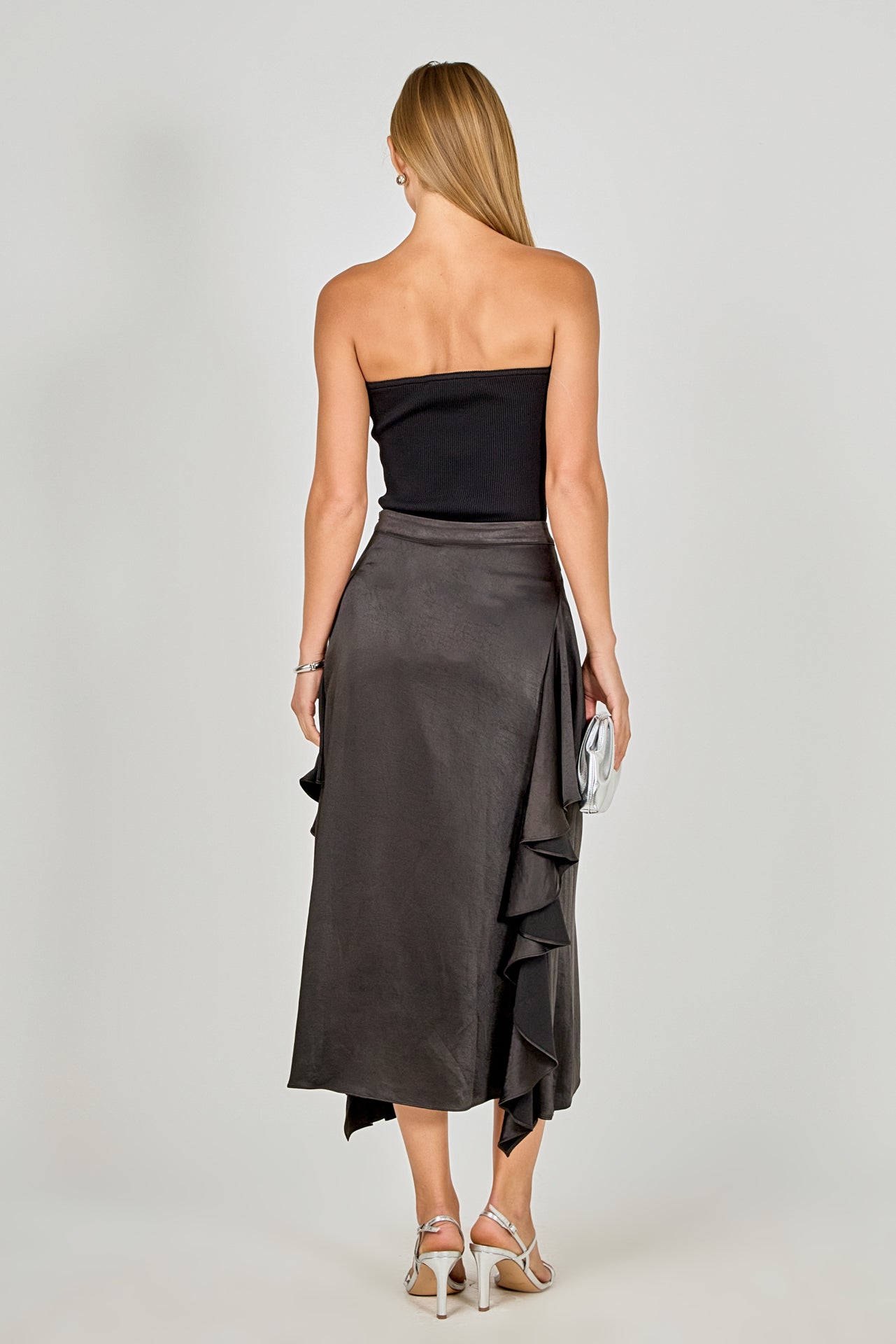 ENDLESS ROSE - Satin Waterfall Midi Skirt - SKIRTS available at Objectrare