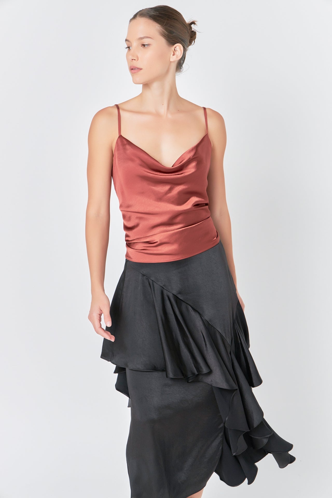 ENDLESS ROSE - Satin Waterfall Midi Skirt - SKIRTS available at Objectrare