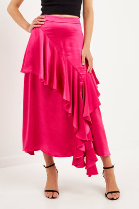 ENDLESS ROSE - Satin Waterfall Midi Skirt - SKIRTS available at Objectrare