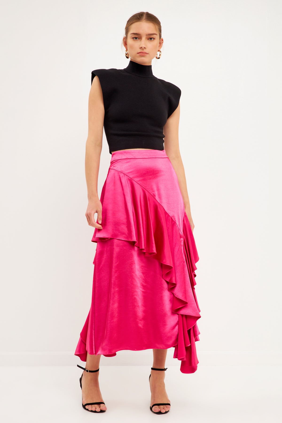 ENDLESS ROSE - Satin Waterfall Midi Skirt - SKIRTS available at Objectrare